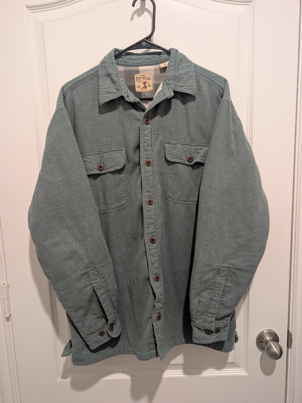 Red Head Sage Green Fleece Lined Shirt Jacket with Chest Pockets